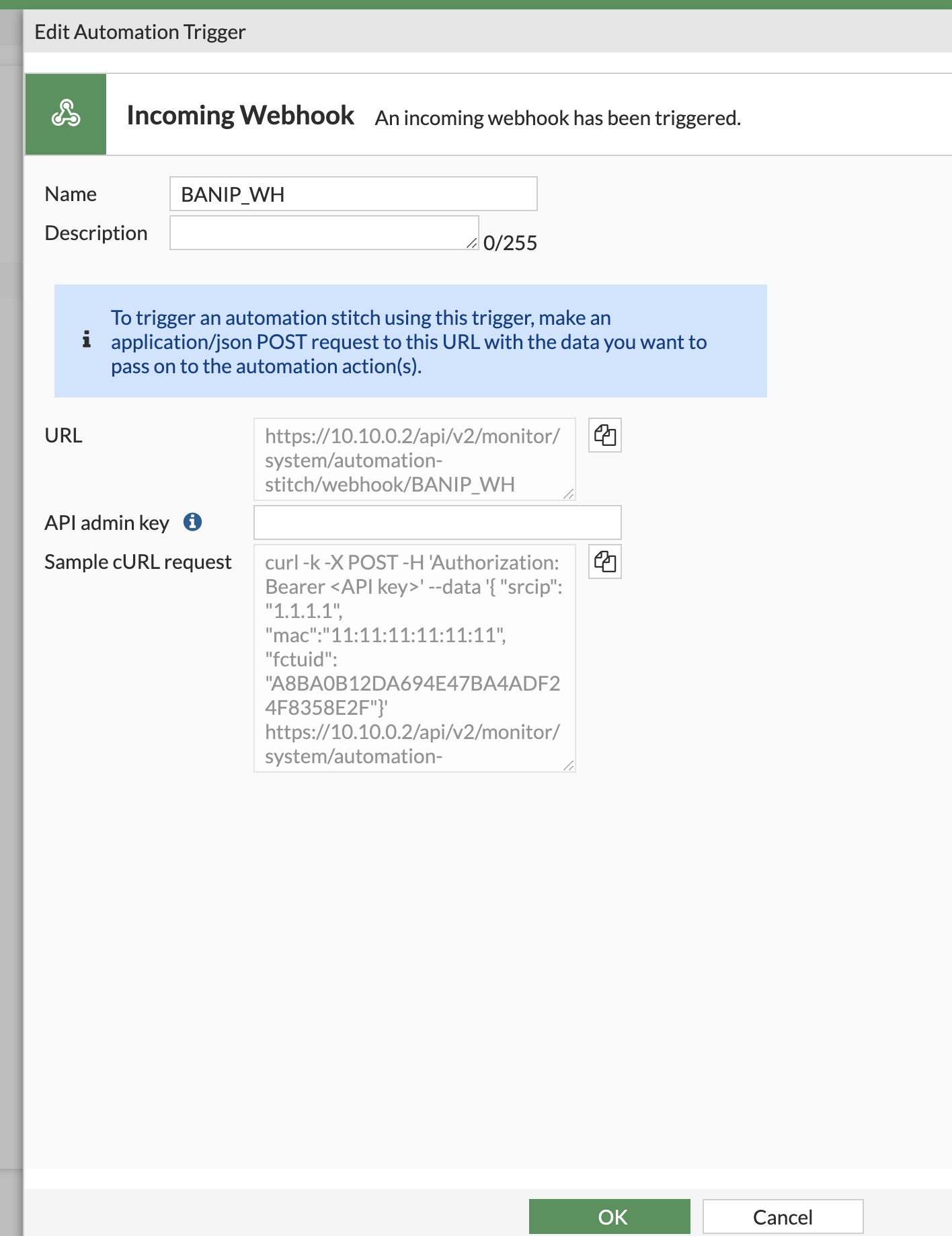 Webhook REST API Fortigate BAN IP Logsign Support Center