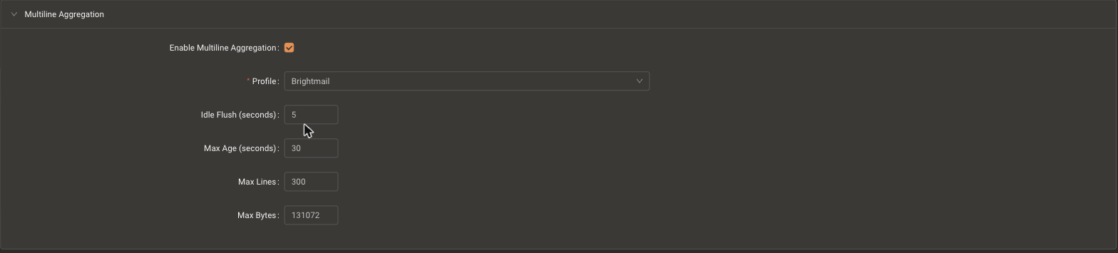 Multiline Aggregation settings with a built-in profile selected